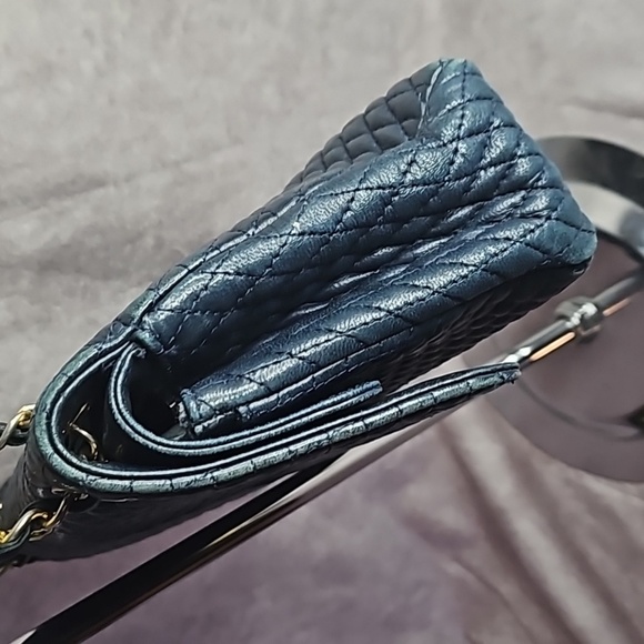 Bally Double Flap Navy Leather Gold Chain Crossbody Shoulder Bag Purse - Picture 6 of 15